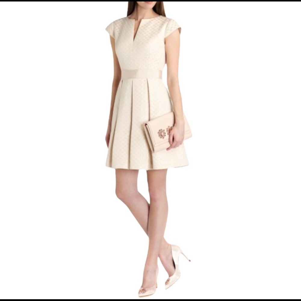 Ted Baker Cream Carisa Metallic Jacquard Dress